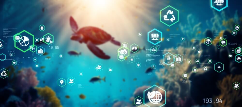 Blue ocean and environmental technology concept.
