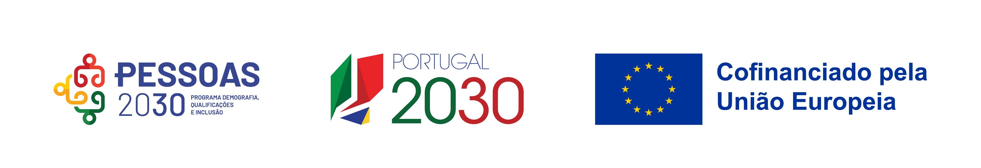 Barra de financiamento com os logos do Pessoas 2030, Portugal 2030 e Cofinanciado pela União Europeia