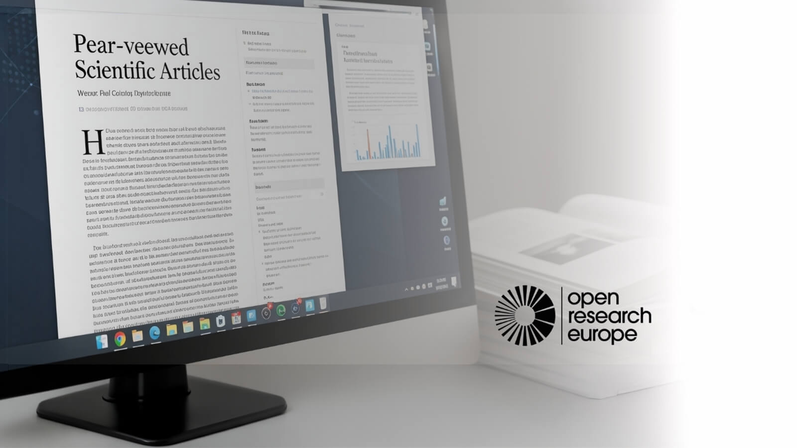 Monitor de computador com artigo científico aberto e referência ao Open Research Europe